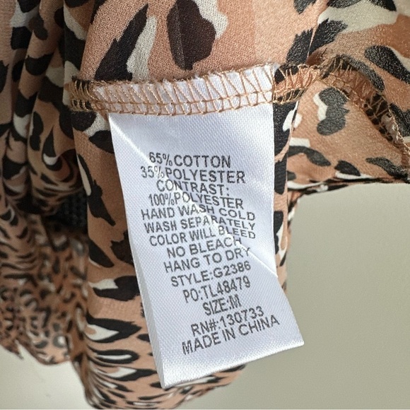 Umgee Tunic Waffle Knit Layered Look Black Brown Cheetah Leopard Long Sleeve - Picture 7 of 7